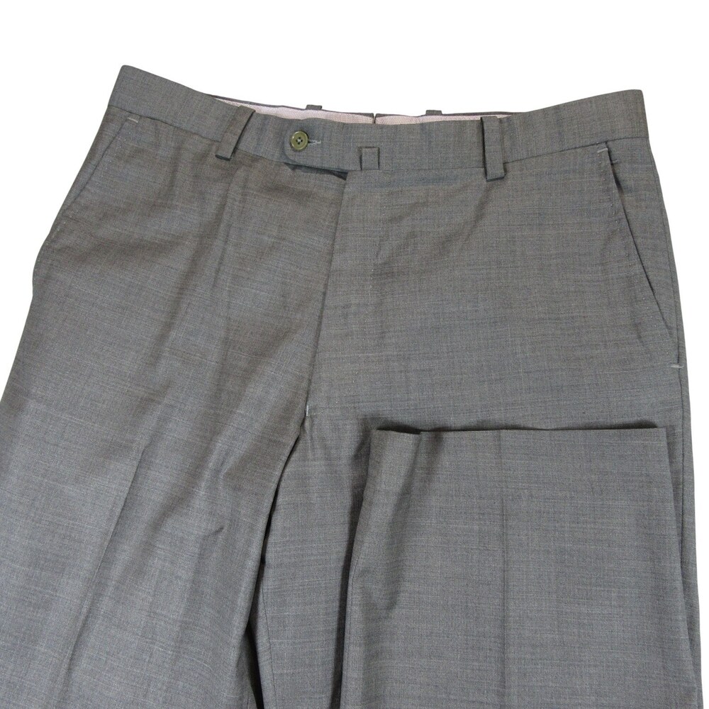 Antas Mens Dress Pants 35 x 29 Light Gray Heathered‎ Stretch Wool Flat Front